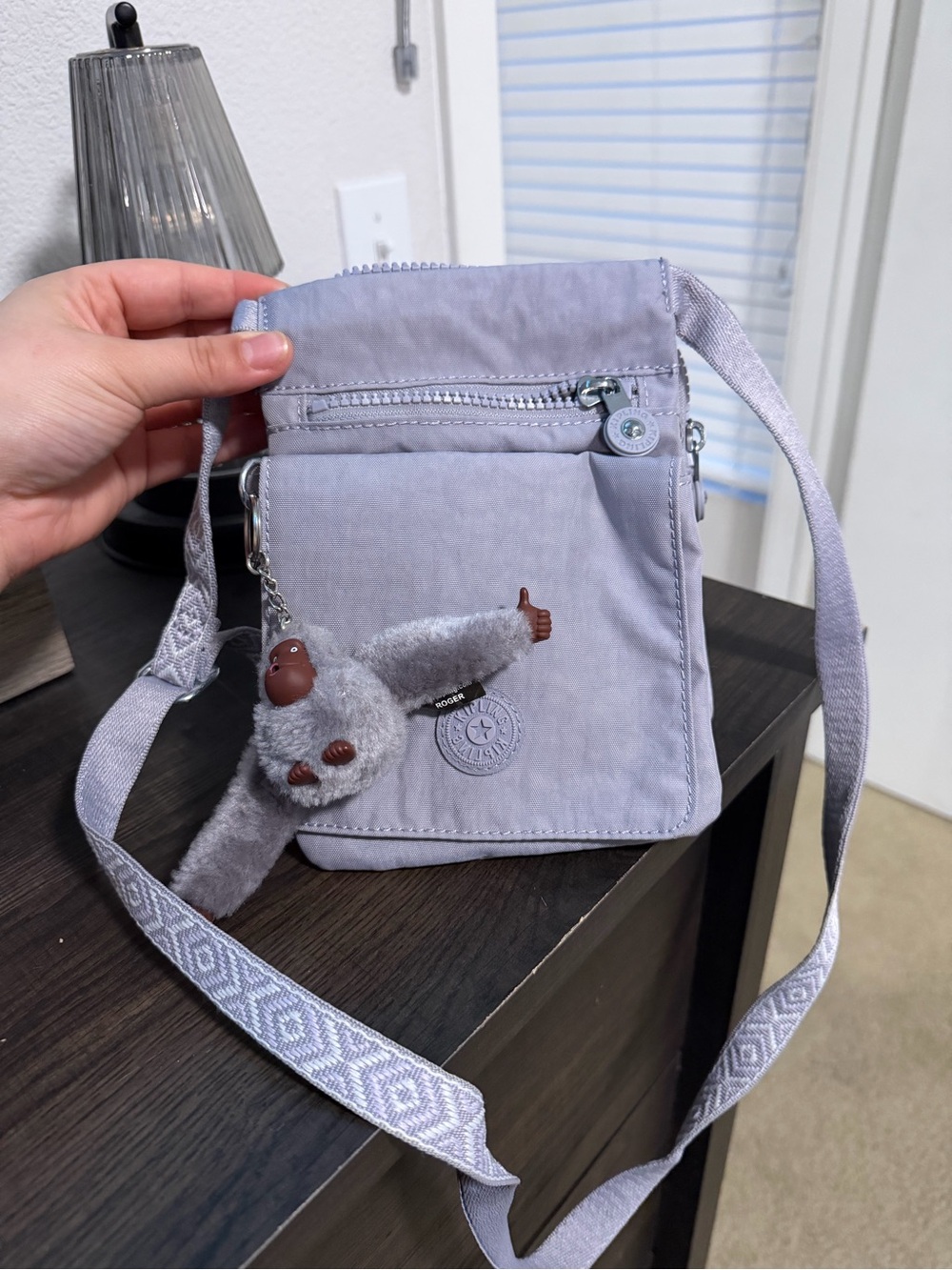 Kipling grey/Lavender Crossbody Bag with Monkey Charm
